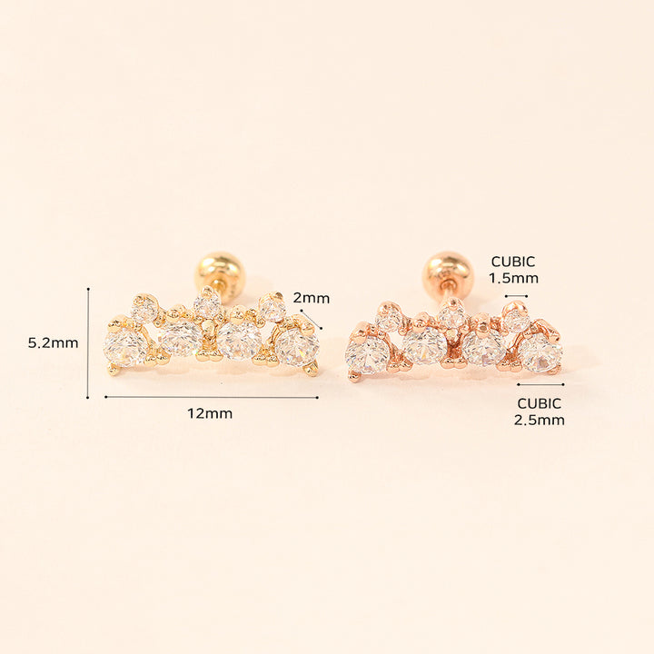 14K Gold Bling Crown Cubic Cartilage Earring 20G18G16G