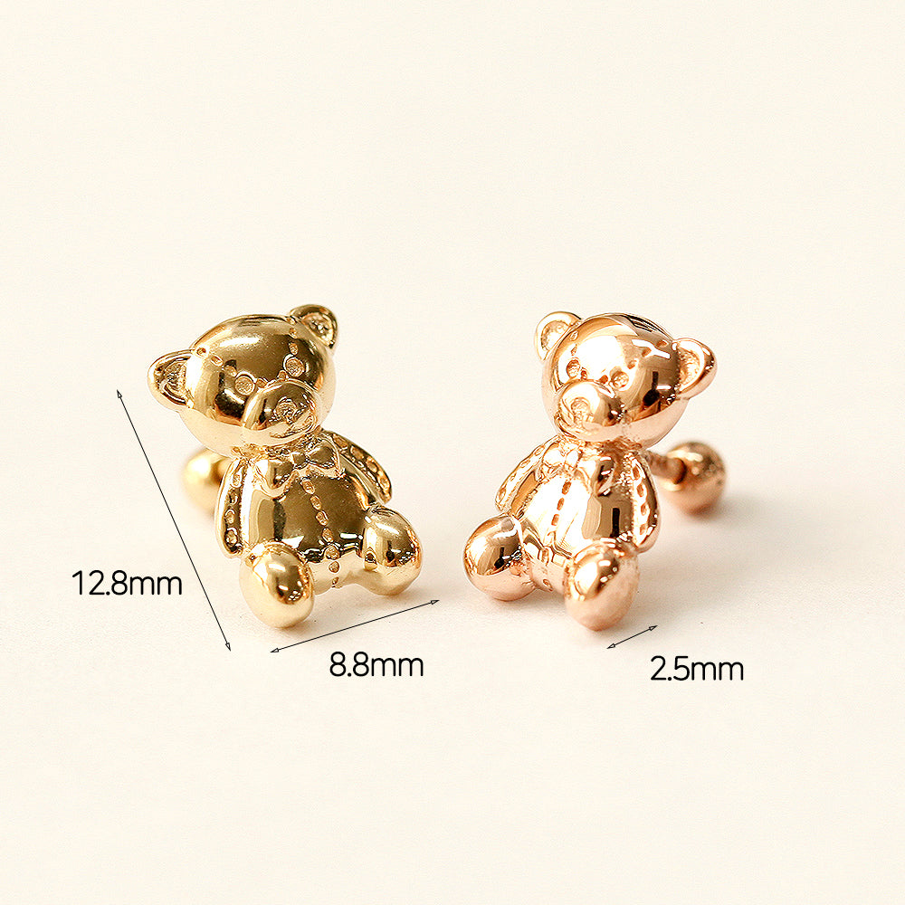 14K Gold Big Bear Cartilage Earring 18G16G