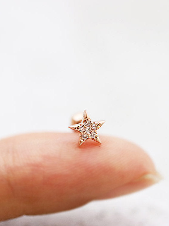 14K Gold CZ Star cartilage earring 18G16G