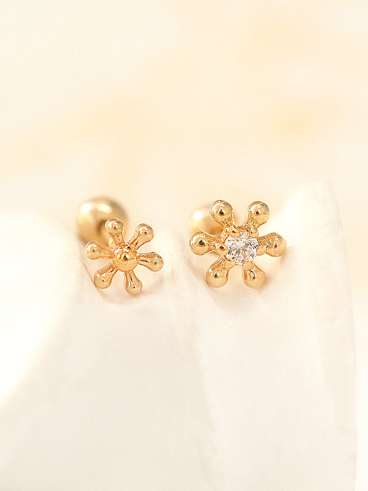 14K Gold Point Ball Flower Cartilage Earring 18G16G