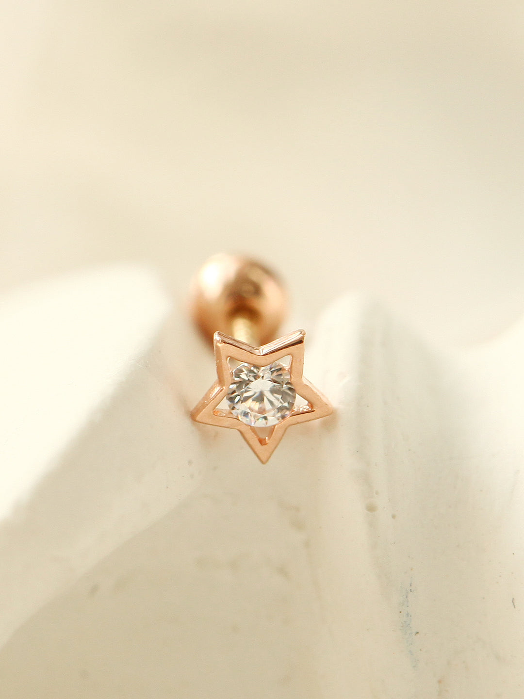 14K Gold Dainty Star CZ cartilage earring 20g