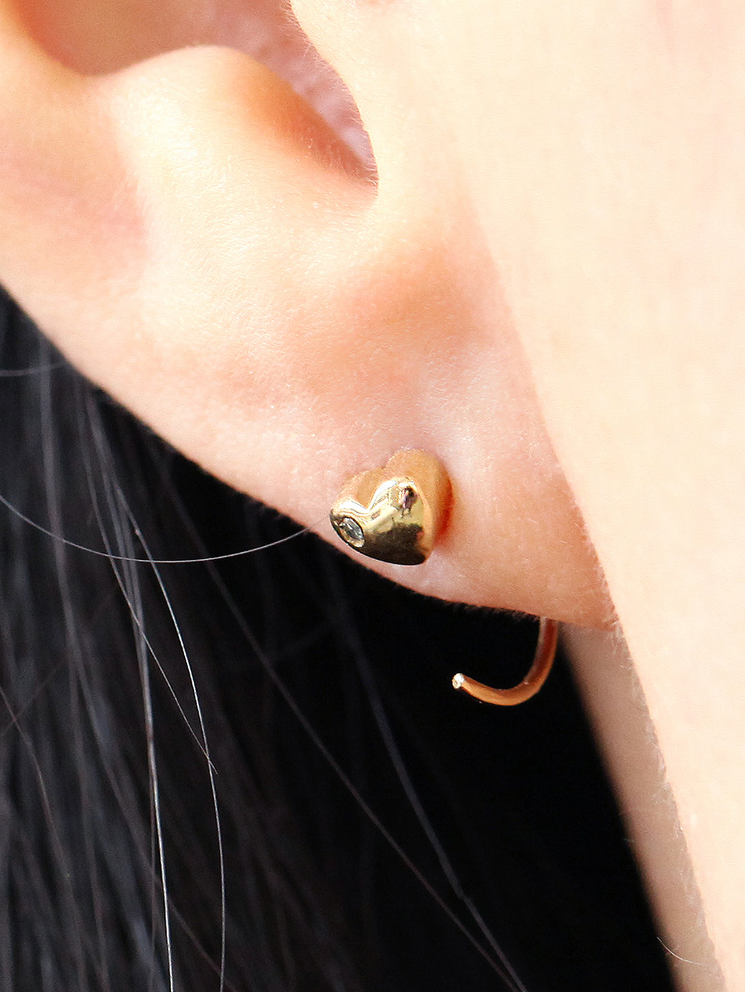 14K Gold Heart Hook Earring