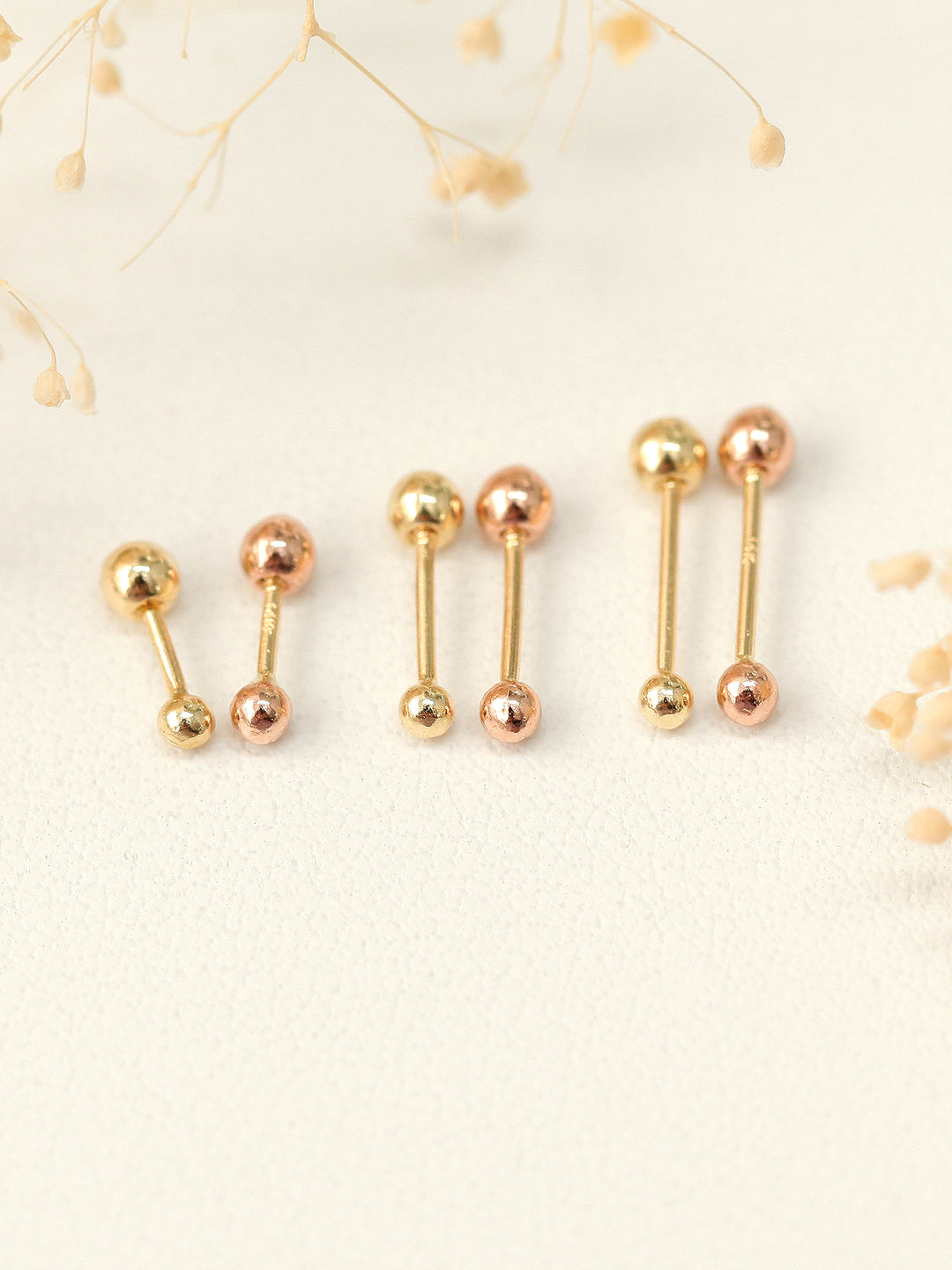 14K Gold 2mm / 2.5mm ball Cartilage Earring 20g