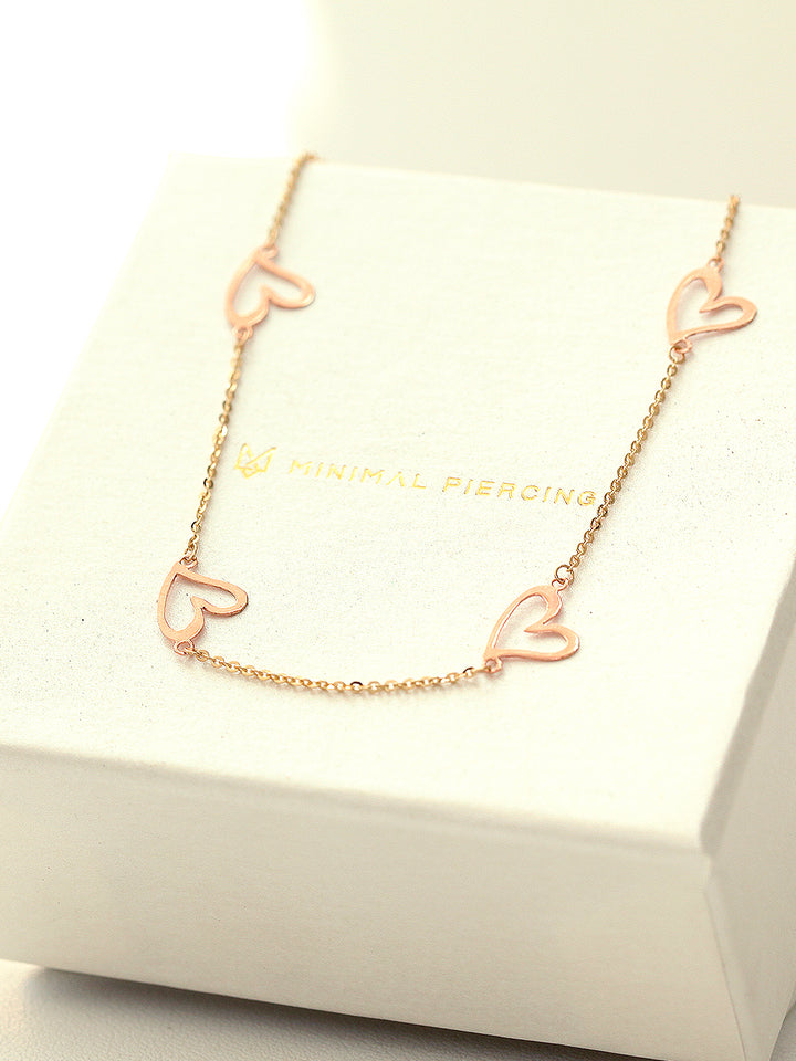 14K Gold Lovely Heart Chain Anklet Bracelet