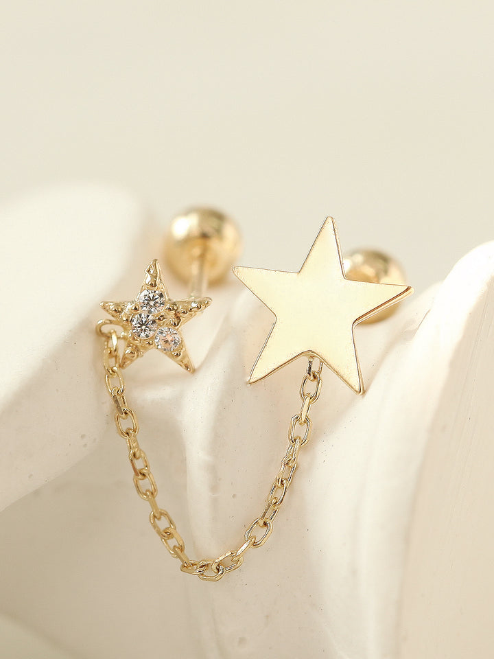 14K gold Double Star layered cartilage earring 20g