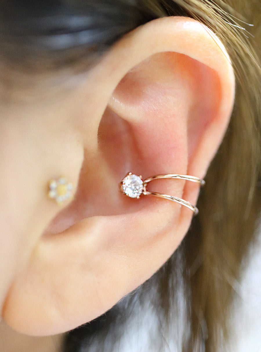 14K Gold Simple CZ ear cuff