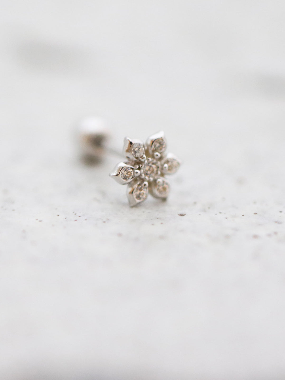 14K Gold Dainty CZ Flower cartilage earring 20g