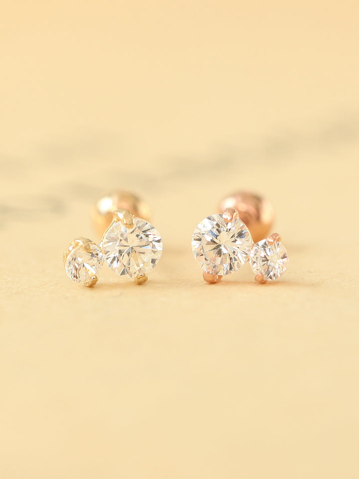 14K Gold double cz Cartilage earring 20g