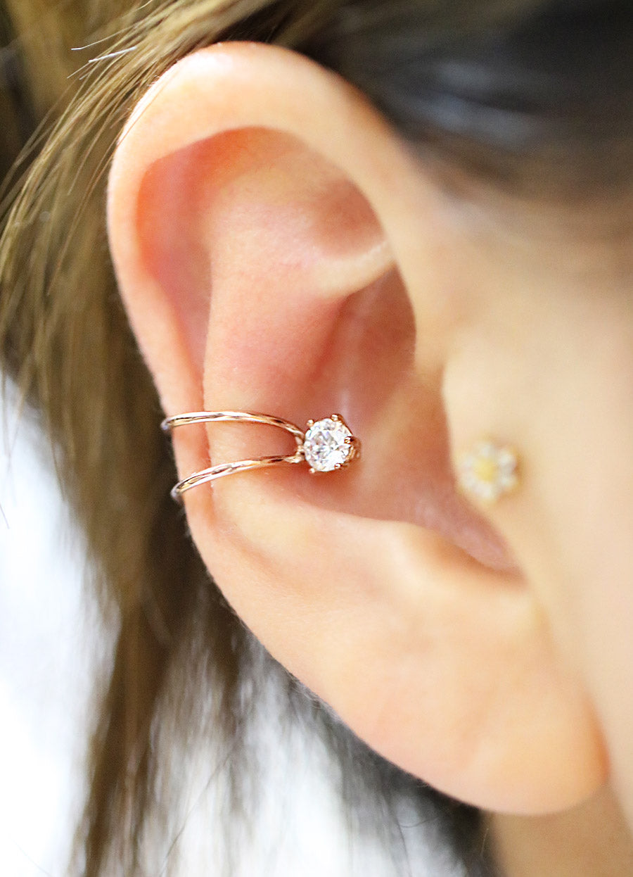 14K Gold Simple CZ ear cuff