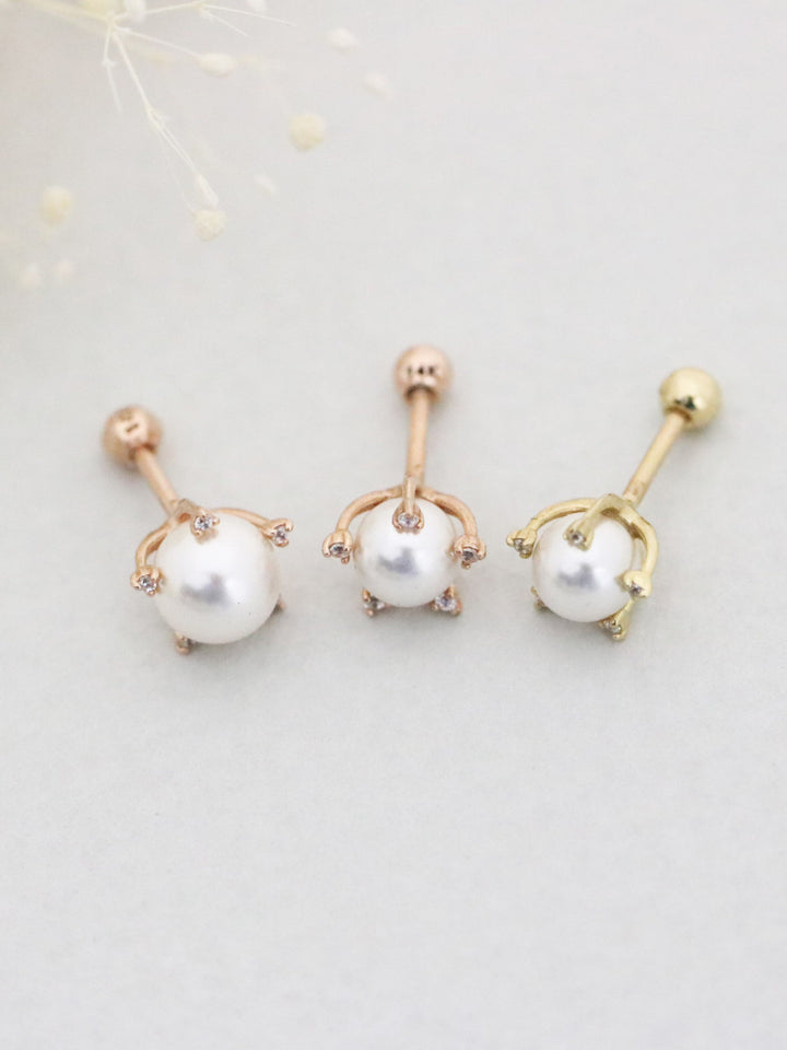 14K Gold CZ Pearl Cartilage Earring 18g16g