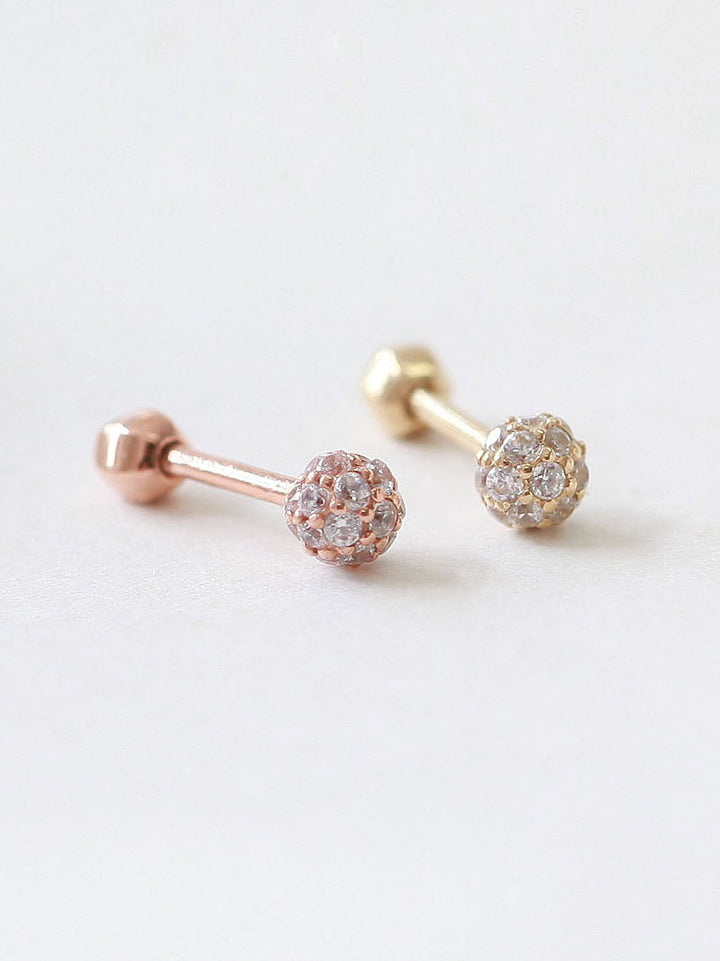 14K Gold Tiny Pave Ball Cartilage Earring 18g16g