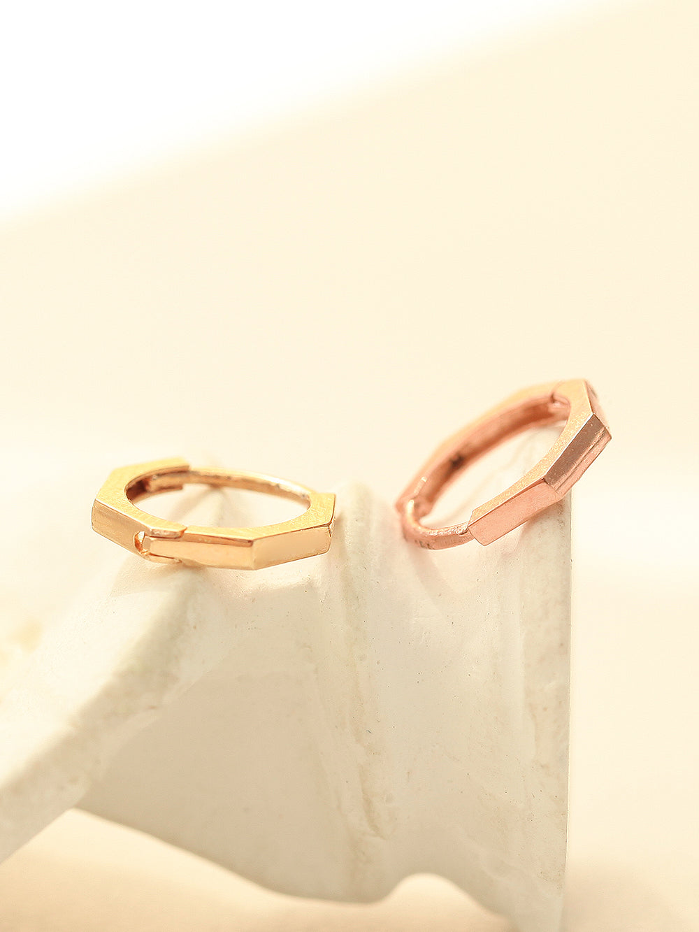 14K Gold Hexagon Hoop Earring