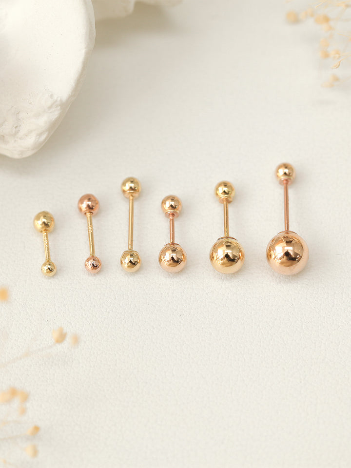 14K Gold Ball Cartilage Earring 2mm/2.5mm/3mm/4mm/5mm/6mm 20g