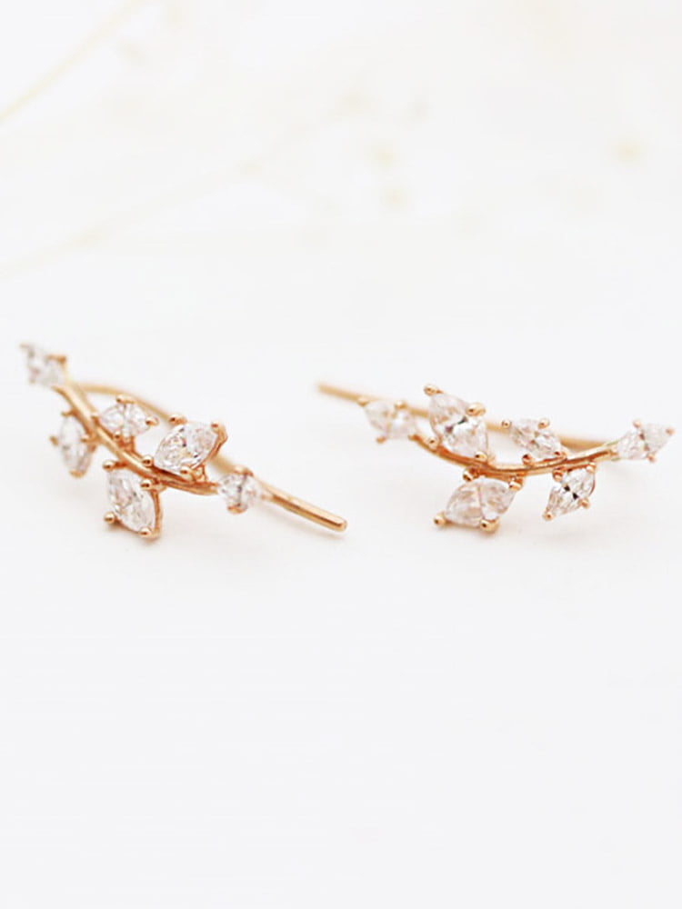 14K Gold CZ Leaf Ear Climber