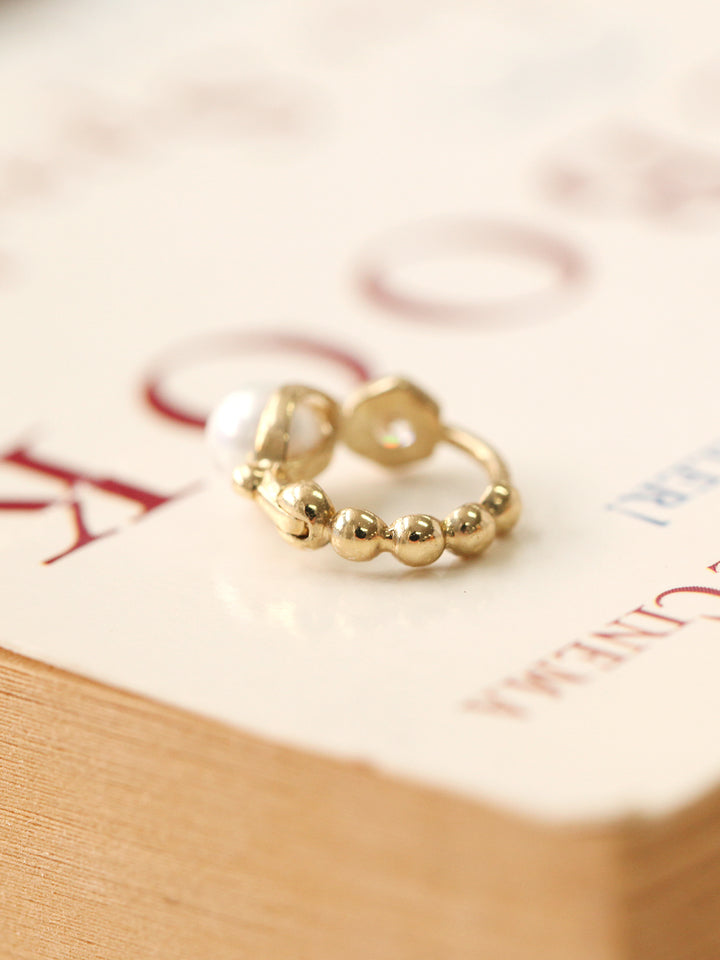 14K Gold Pearl Hoop Earring