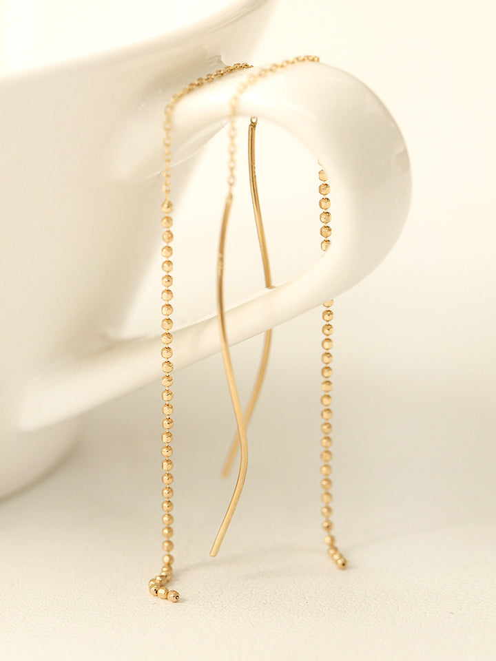 14K Gold Wave Threader Long Chain Threader Earring