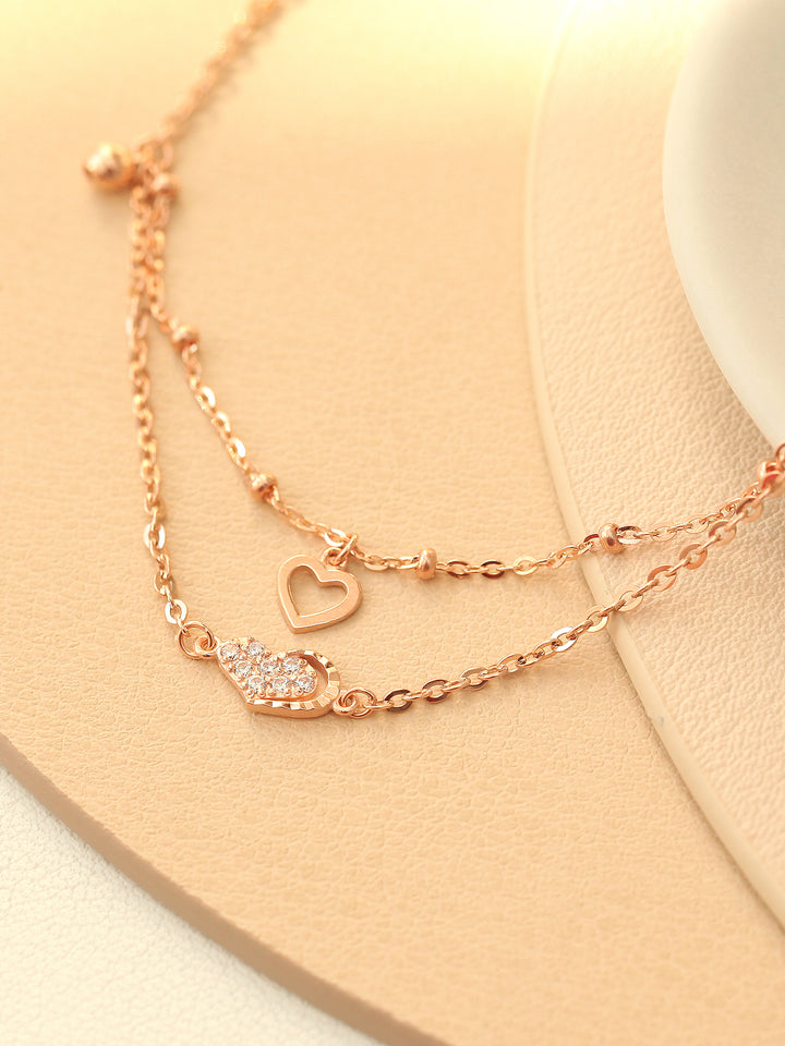 14K 18K Gold Heart Cubic Ball Chain Anklet