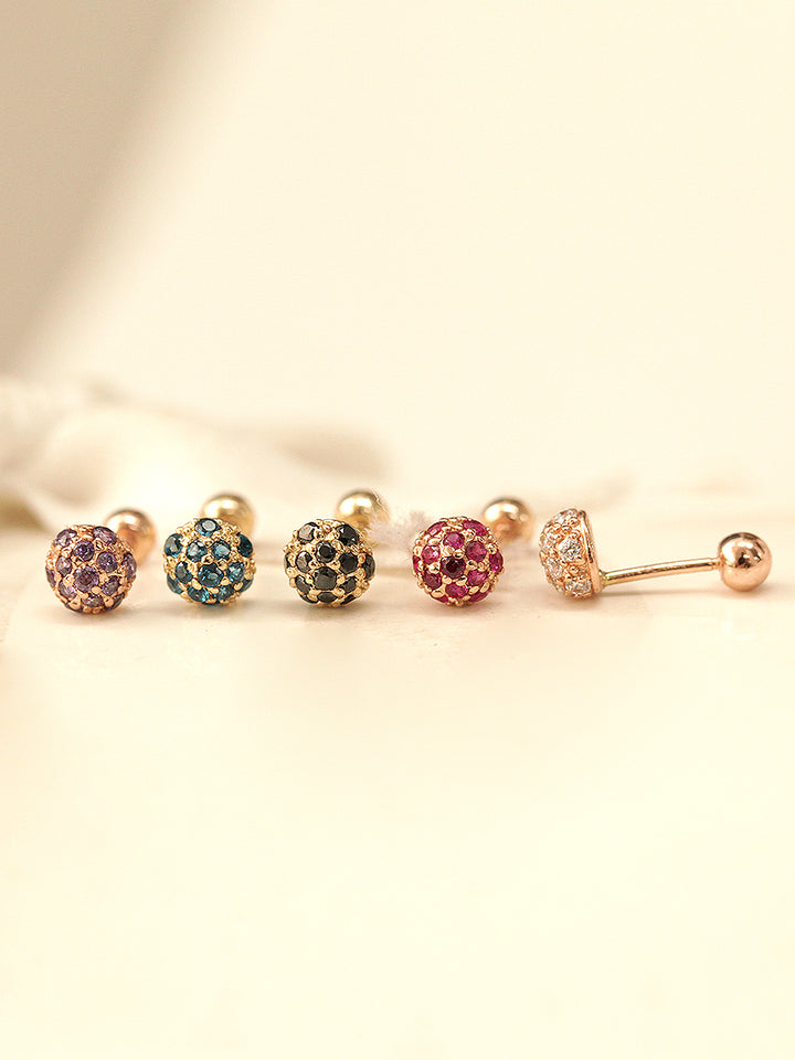 14K Gold Cubic Ball Cartilage Earring 20G18G