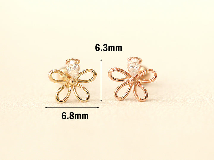 14K Gold Cubic Flower Cartilage Earring 20G18G