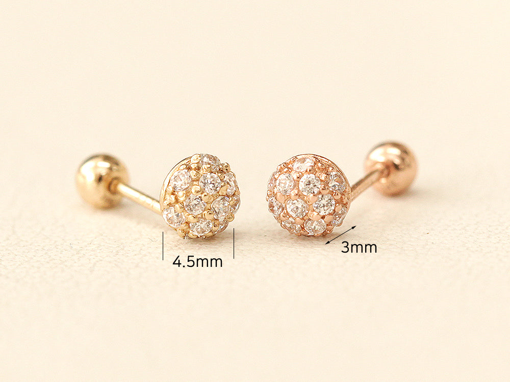 14K Gold Cubic Ball Cartilage Earring 20G18G