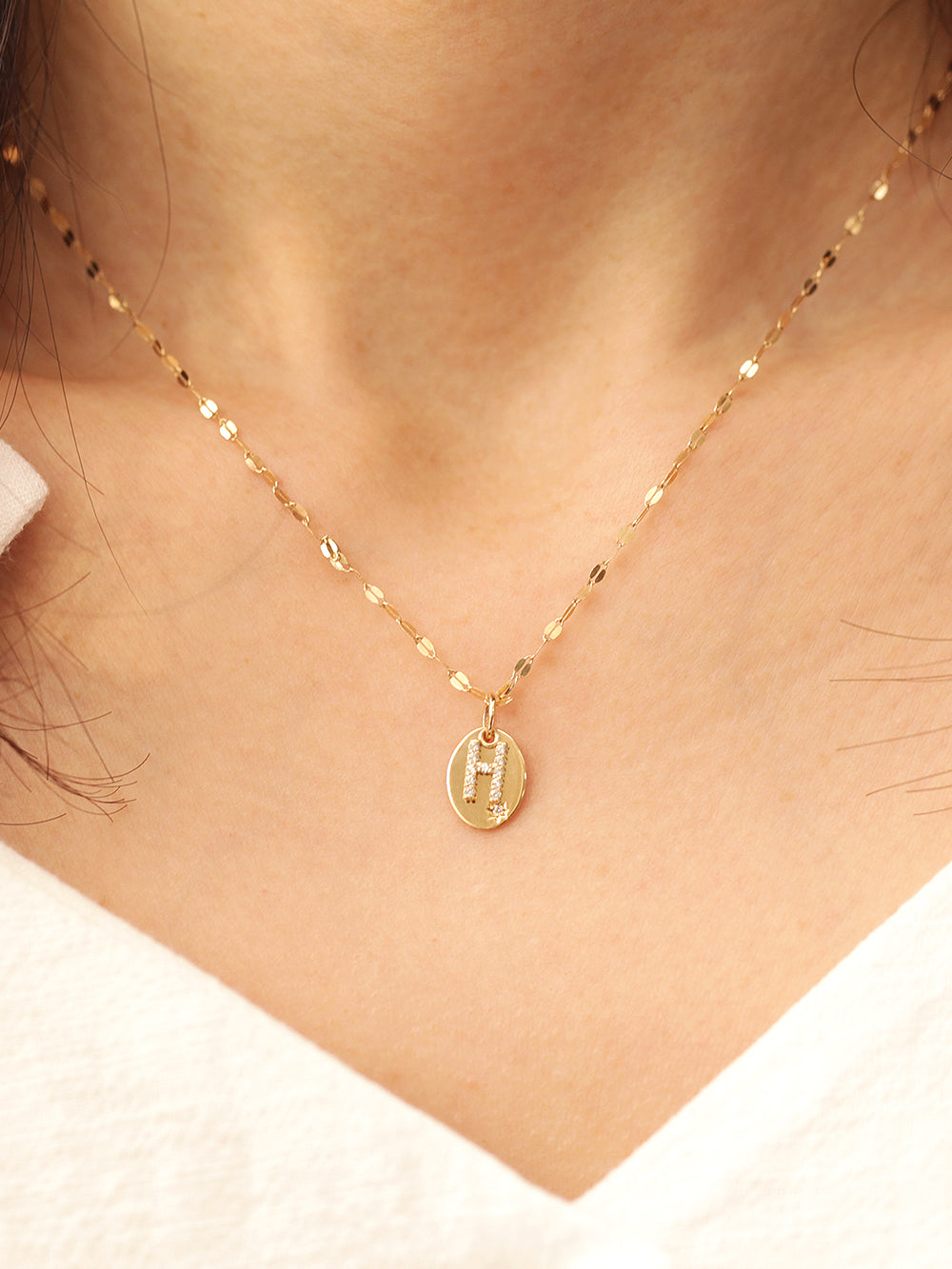 14K 18K Gold Coin Initial Necklace