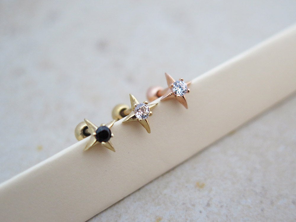 14K Gold Stud Cartilage Earring 18G16G