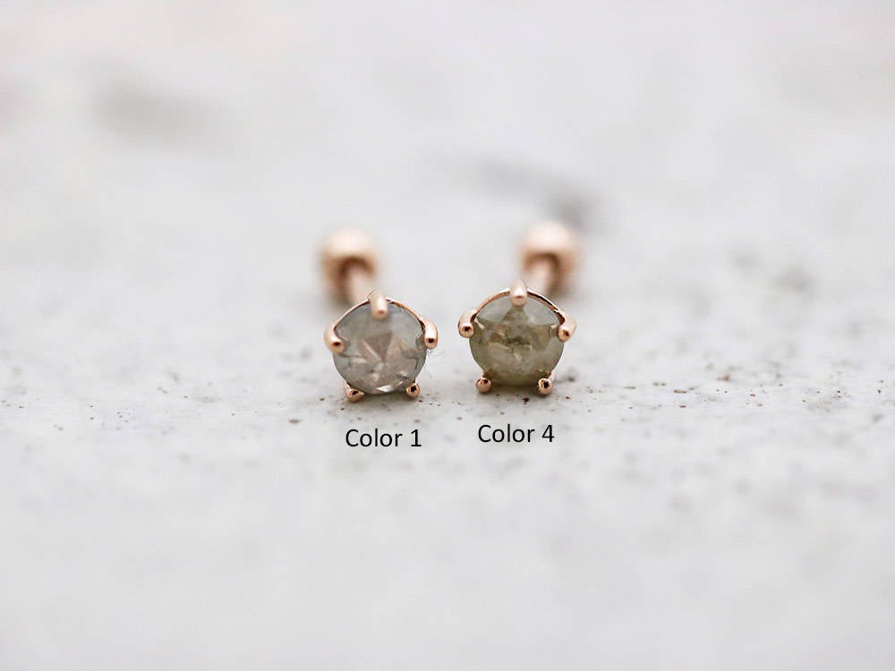 14K Gold Rough Diamond Cartilage Earring 4mm 18g