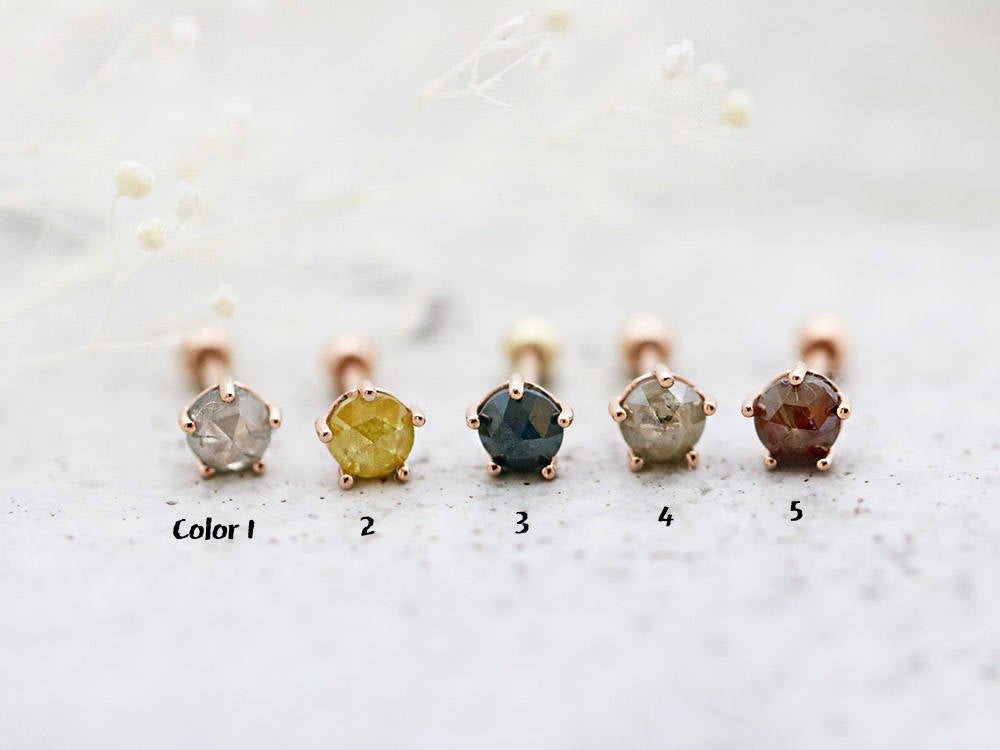 14K Gold Rough Diamond Cartilage Earring 4mm 18g