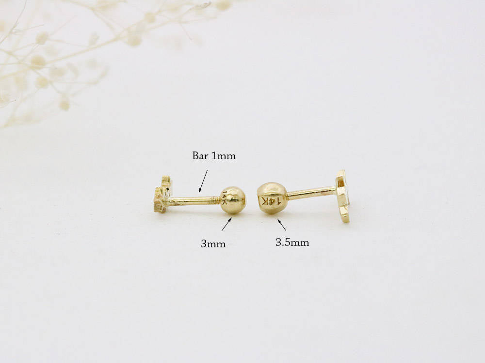 14K Gold Triple Star Cartilage Earring 18G16G