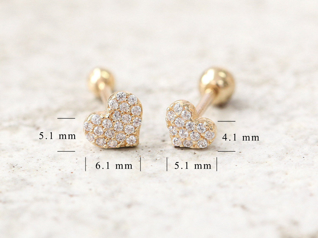 14K Gold Heart Cartilage Earring 18g16g