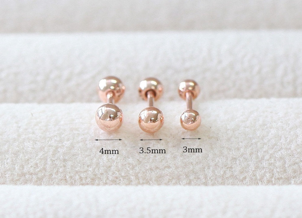 14K Gold Simple Ball Cartilage Earring 18G16G