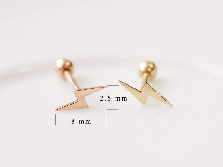 14K gold Dainty Lightning Bolt Cartilage Earring 18g16g