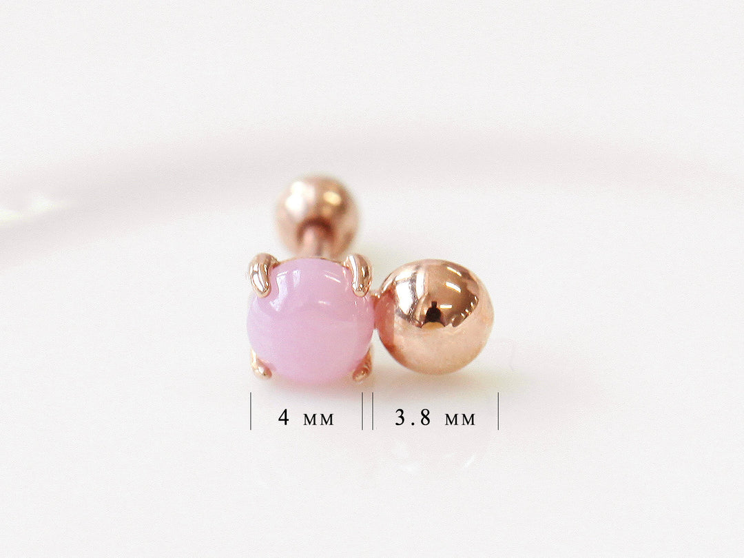 14K Gold Pink Opal Cartilage Earring 18G16G