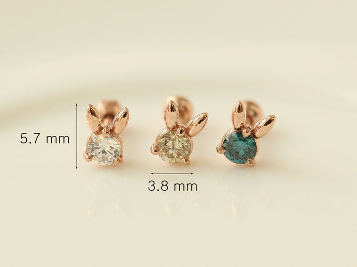 14K Gold Rough Diamond Rabbit Cartilage Earring 18G16G