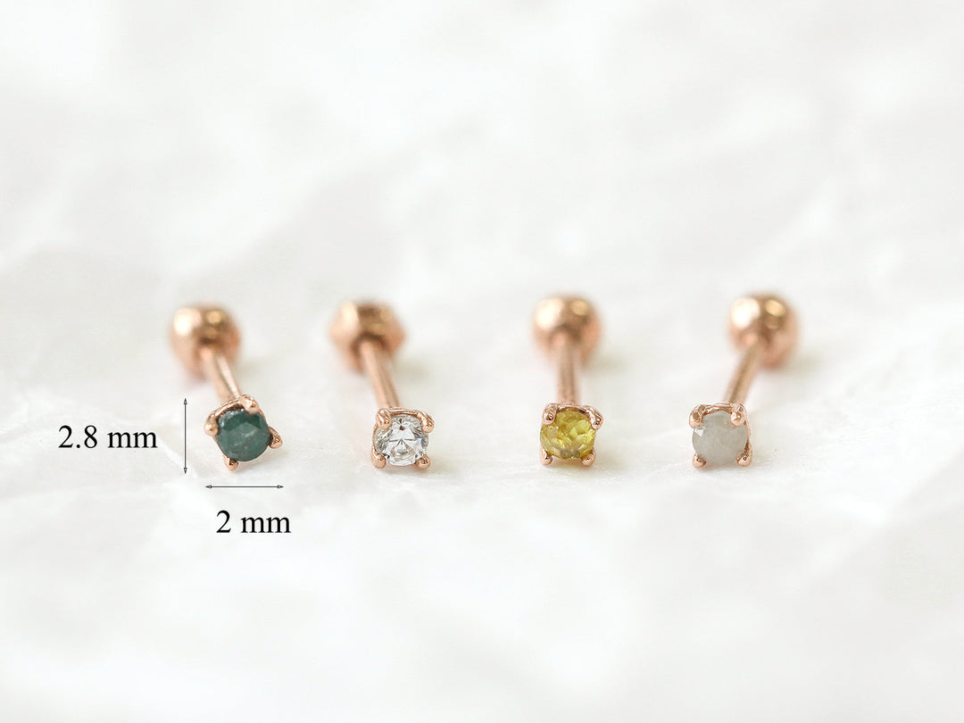 14K Gold Rough Diamond Cartilage Earring 2mm 18G16G