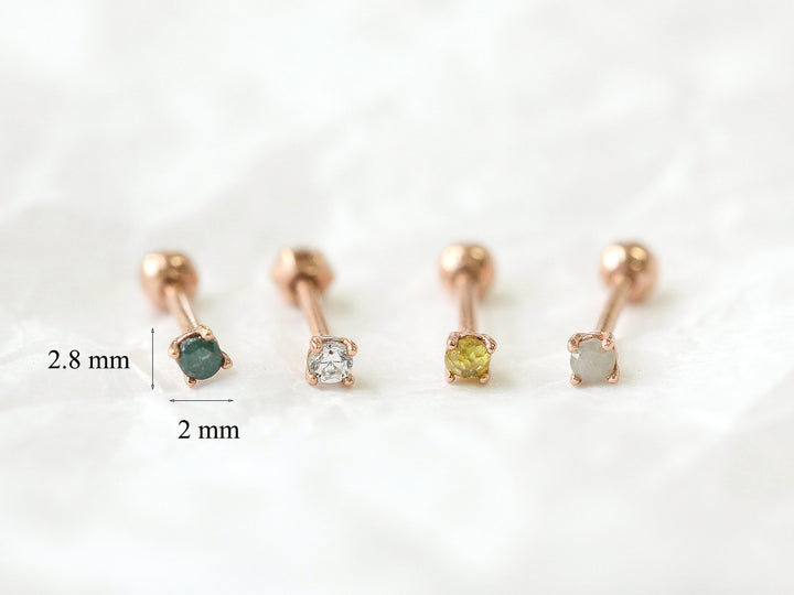 14K Gold Rough Diamond Cartilage Earring 2mm 18G16G