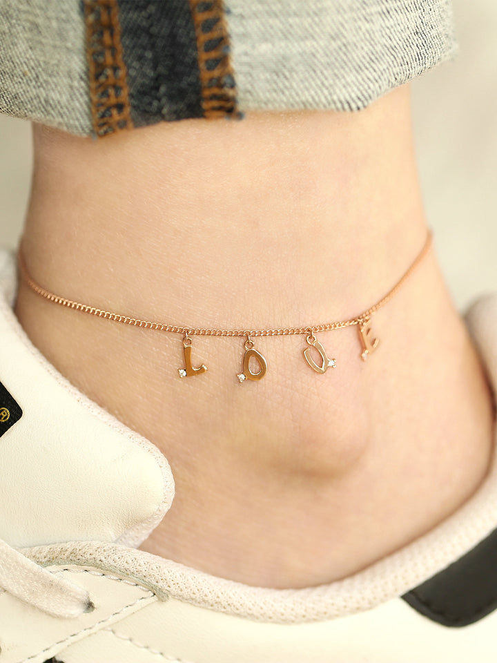 14K 18K gold Love anklet