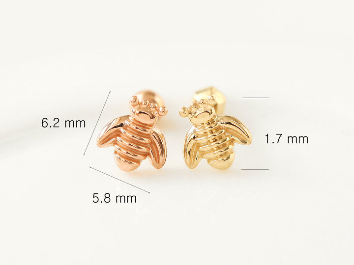 14K Gold Bee Cartilage Earring 18g16g