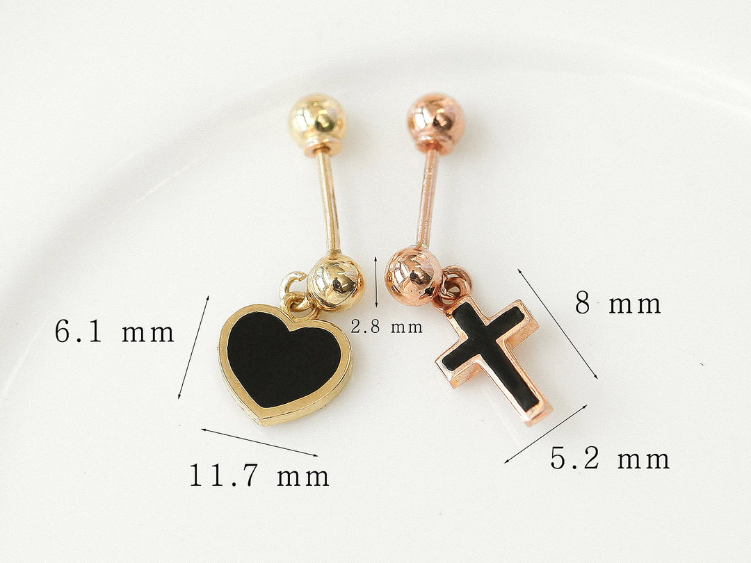 14K Gold Cross / Heart Cartilage earring 20g