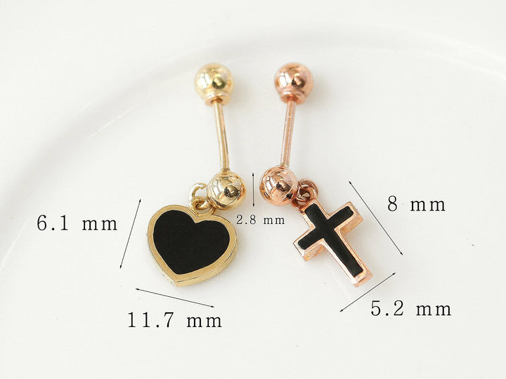 14K Gold Cross / Heart Cartilage earring 20g