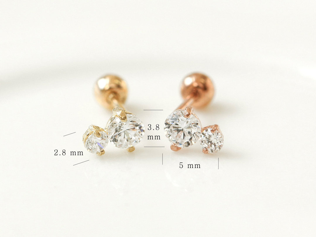 14K Gold double cz Cartilage earring 20g