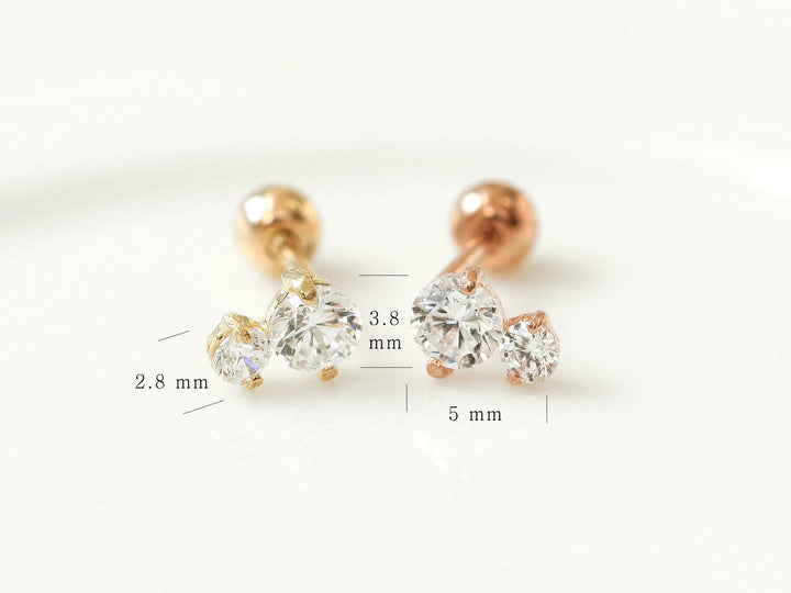 14K Gold double cz Cartilage earring 20g