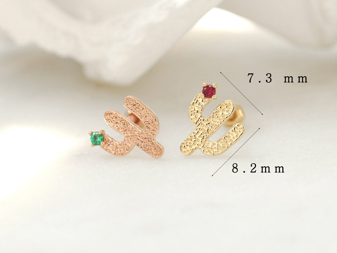 14K Gold Cactus Cartilage Earring 18g16g