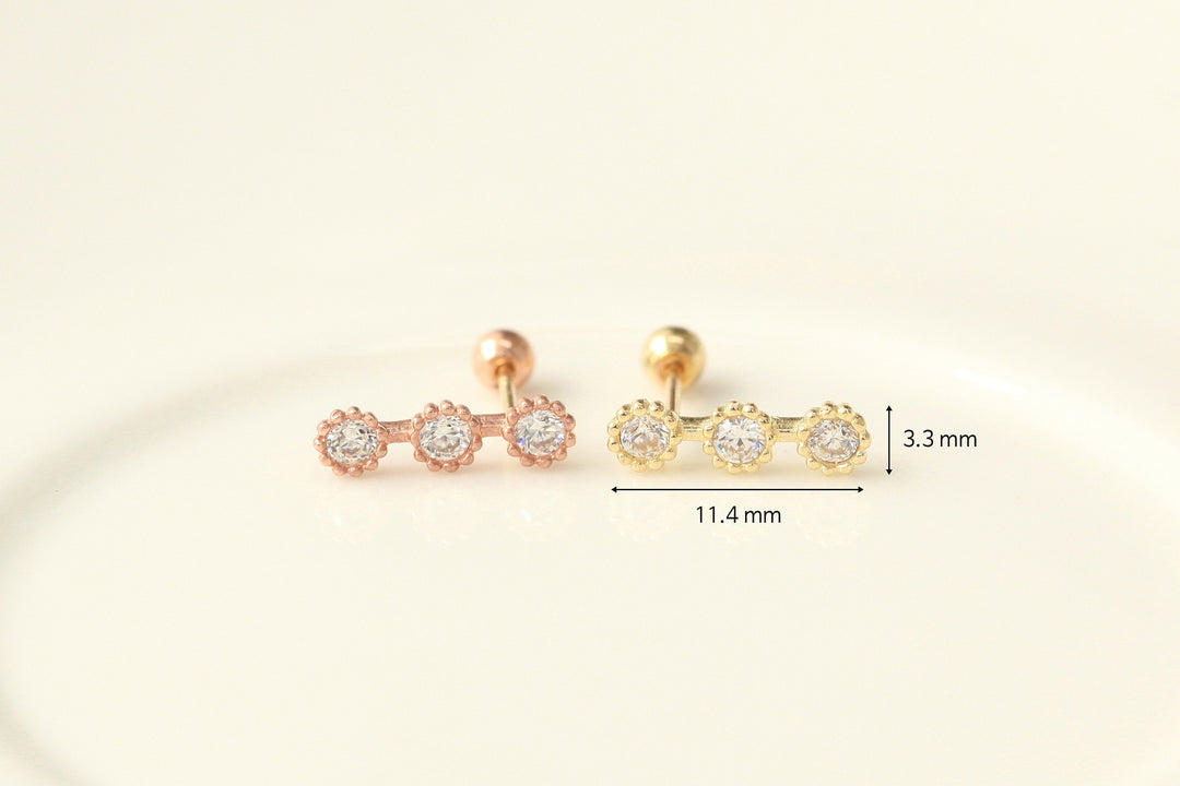 14K Gold Cubic Stick Cartilage earring 20g