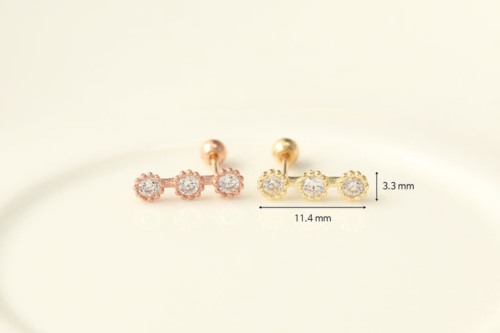 14K Gold Cubic Stick Cartilage earring 20g