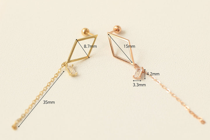 14K Gold Dia Square Threader Drop Earring 20g