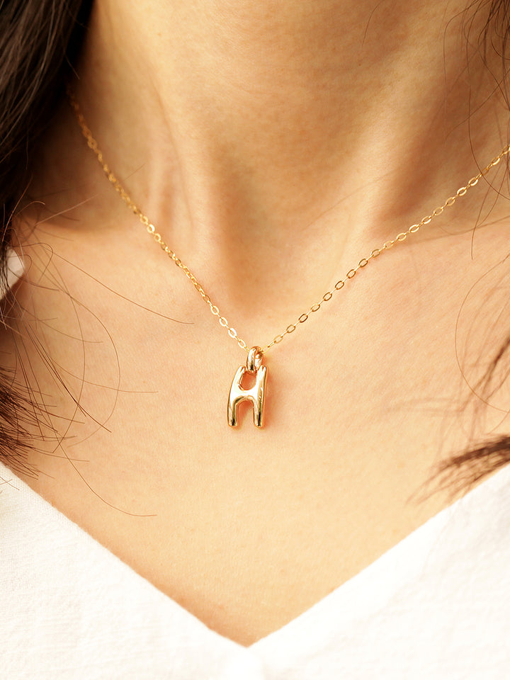 14K 18K Gold Glossy H Necklace