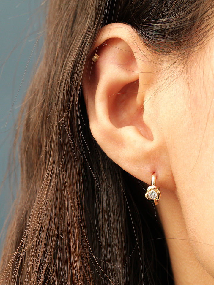 14K Gold Cubic Rose Hoop Earring