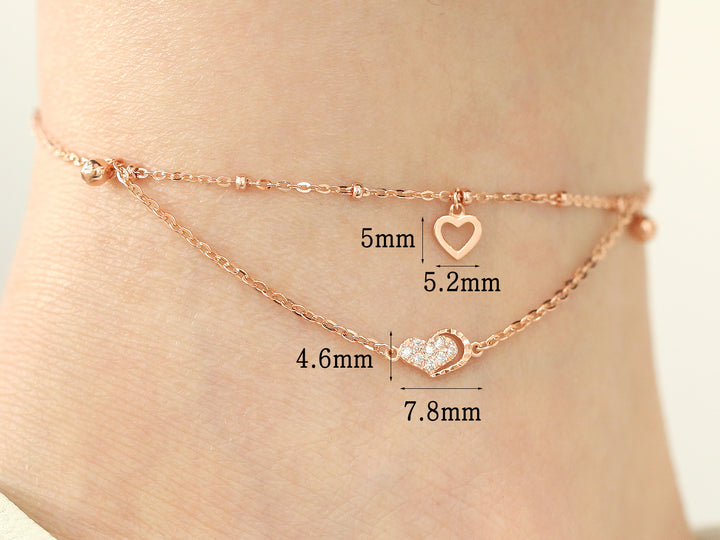 14K 18K Gold Heart Cubic Ball Chain Anklet