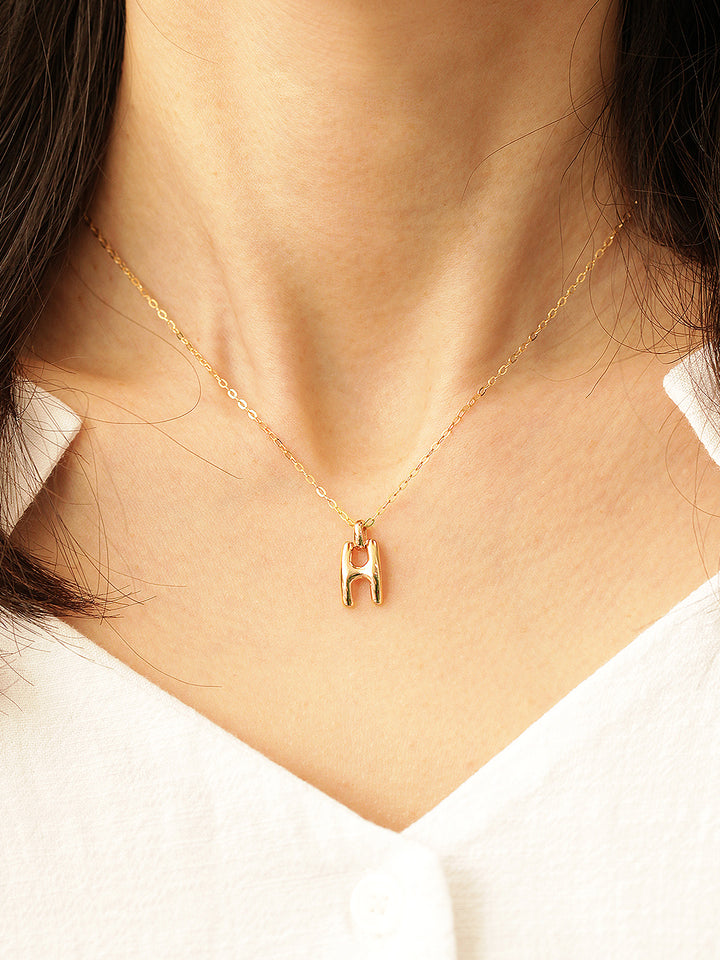 14K 18K Gold Glossy H Necklace